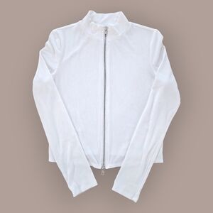 Stitch & Pine White Ribbed Mock Neck Double Zip-Up Jacket Women Size Large